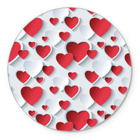 Коврик круглый с принтом Сердца в Новосибирске, резина и полиэстер | круглая форма, изображение наносится на всю лицевую часть | день святого валентина | любовь | сердца