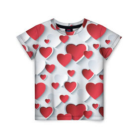 Детская футболка 3D с принтом Сердца в Новосибирске, 100% гипоаллергенный полиэфир | прямой крой, круглый вырез горловины, длина до линии бедер, чуть спущенное плечо, ткань немного тянется | день святого валентина | любовь | сердца