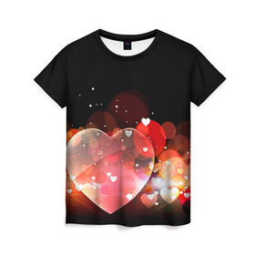 Женская футболка 3D с принтом Сердца в Новосибирске, 100% полиэфир ( синтетическое хлопкоподобное полотно) | прямой крой, круглый вырез горловины, длина до линии бедер | 14 февраля | love | валентин | влюбленные | любовь | сердечко | сердце