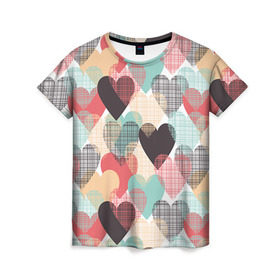 Женская футболка 3D с принтом Сердечки в Новосибирске, 100% полиэфир ( синтетическое хлопкоподобное полотно) | прямой крой, круглый вырез горловины, длина до линии бедер | 14 февраля | love | валентин | влюбленные | любовь | сердечко | сердце