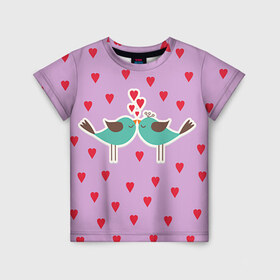 Детская футболка 3D с принтом Птички в Новосибирске, 100% гипоаллергенный полиэфир | прямой крой, круглый вырез горловины, длина до линии бедер, чуть спущенное плечо, ткань немного тянется | 14 февраля | love | валентин | влюбленные | любовь | птички | сердечко | сердце