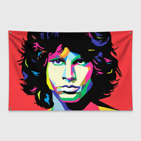 Флаг-баннер с принтом Jim morrison в Новосибирске, 100% полиэстер | размер 67 х 109 см, плотность ткани — 95 г/м2; по краям флага есть четыре люверса для крепления | Тематика изображения на принте: jim morrison джим моррисон | поп арт | портрет