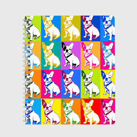 Тетрадь с принтом Французский бульдог в Новосибирске, 100% бумага | 48 листов, плотность листов — 60 г/м2, плотность картонной обложки — 250 г/м2. Листы скреплены сбоку удобной пружинной спиралью. Уголки страниц и обложки скругленные. Цвет линий — светло-серый
 | поп арт восстановлено | собака | французский бульдог