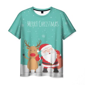 Мужская футболка 3D с принтом Merry Christmas в Новосибирске, 100% полиэфир | прямой крой, круглый вырез горловины, длина до линии бедер | merry christmas | дед мороз | новый год | рождество