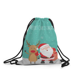 Рюкзак-мешок 3D с принтом Merry Christmas в Новосибирске, 100% полиэстер | плотность ткани — 200 г/м2, размер — 35 х 45 см; лямки — толстые шнурки, застежка на шнуровке, без карманов и подкладки | merry christmas | дед мороз | новый год | рождество