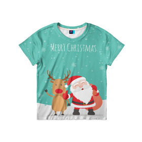 Детская футболка 3D с принтом Merry Christmas в Новосибирске, 100% гипоаллергенный полиэфир | прямой крой, круглый вырез горловины, длина до линии бедер, чуть спущенное плечо, ткань немного тянется | merry christmas | дед мороз | новый год | рождество