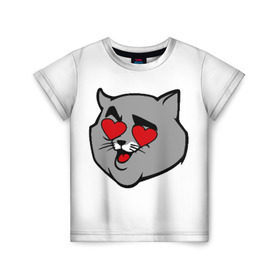 Детская футболка 3D с принтом Влюбленный кот в Новосибирске, 100% гипоаллергенный полиэфир | прямой крой, круглый вырез горловины, длина до линии бедер, чуть спущенное плечо, ткань немного тянется | 14 февраля | валентин | кот | любовь | март