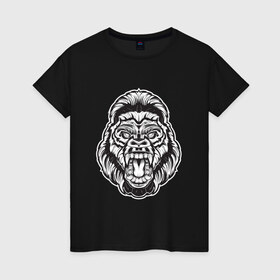 Женская футболка хлопок с принтом Голова гориллы в Новосибирске, 100% хлопок | прямой крой, круглый вырез горловины, длина до линии бедер, слегка спущенное плечо | 