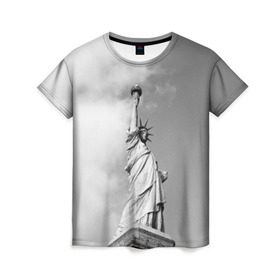 Женская футболка 3D с принтом Статуя Свободы в Новосибирске, 100% полиэфир ( синтетическое хлопкоподобное полотно) | прямой крой, круглый вырез горловины, длина до линии бедер | америка | нью йорк | статуя свободы | сша | штаты