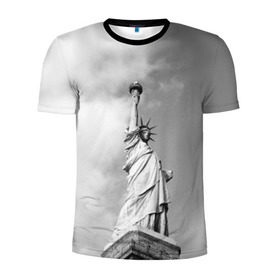 Мужская футболка 3D спортивная с принтом Статуя Свободы в Новосибирске, 100% полиэстер с улучшенными характеристиками | приталенный силуэт, круглая горловина, широкие плечи, сужается к линии бедра | америка | нью йорк | статуя свободы | сша | штаты