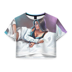 Женская футболка 3D укороченная с принтом Olekseyproduction Няша в Новосибирске, 100% полиэстер | круглая горловина, длина футболки до линии талии, рукава с отворотами | oprod | няша | оригинальный принт выполнен талантливым дизайнеромswag