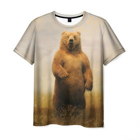 Мужская футболка 3D с принтом Медведь в поле в Новосибирске, 100% полиэфир | прямой крой, круглый вырез горловины, длина до линии бедер | bear | медведь | одуванчики | русский медведь в чистом русском поле мечта патриотаполе | сено