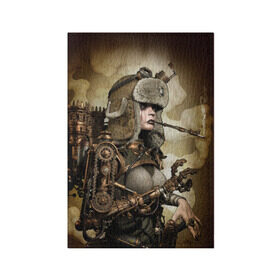 Обложка для паспорта матовая кожа с принтом Девушка steampunk в Новосибирске, натуральная матовая кожа | размер 19,3 х 13,7 см; прозрачные пластиковые крепления | Тематика изображения на принте: девушка steampunk | киберпанк | очки | шапка