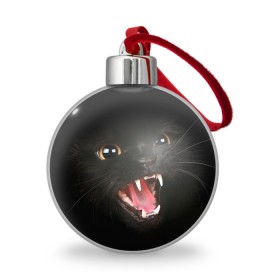 Ёлочный шар с принтом Черный кот в Новосибирске, Пластик | Диаметр: 77 мм | глаза | клыки | хищник | черный кон