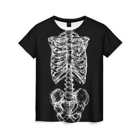 Женская футболка 3D с принтом Скелет в Новосибирске, 100% полиэфир ( синтетическое хлопкоподобное полотно) | прямой крой, круглый вырез горловины, длина до линии бедер | скелет