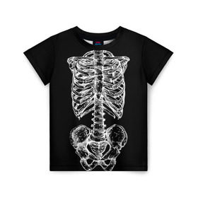 Детская футболка 3D с принтом Скелет в Новосибирске, 100% гипоаллергенный полиэфир | прямой крой, круглый вырез горловины, длина до линии бедер, чуть спущенное плечо, ткань немного тянется | скелет