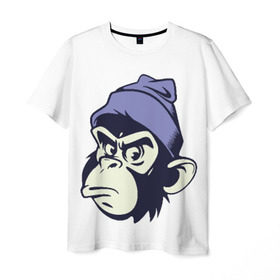Мужская футболка 3D с принтом Обезьяна в шапке в Новосибирске, 100% полиэфир | прямой крой, круглый вырез горловины, длина до линии бедер | мода | обезьяна | хипстер | шапка