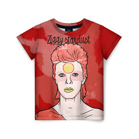 Детская футболка 3D с принтом Ziggy Stardust в Новосибирске, 100% гипоаллергенный полиэфир | прямой крой, круглый вырез горловины, длина до линии бедер, чуть спущенное плечо, ткань немного тянется | bowie | david | ziggy stardust | боуи | дэвид | музыкант | певец | рок