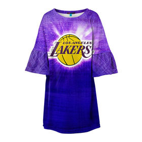 Детское платье 3D с принтом Los Angeles Lakers в Новосибирске, 100% полиэстер | прямой силуэт, чуть расширенный к низу. Круглая горловина, на рукавах — воланы | Тематика изображения на принте: basketball | la | lakers | los angeles | nba | баскет | баскетбол | баскетбольный | лейкерс | нба | спорт