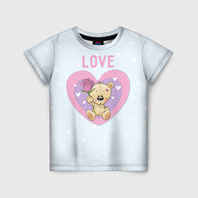 Детская футболка 3D с принтом Мишка love в Новосибирске, 100% гипоаллергенный полиэфир | прямой крой, круглый вырез горловины, длина до линии бедер, чуть спущенное плечо, ткань немного тянется | 14 февраля | love | влюбленный | день святого валентина | любовь | милый | мишка | романтика | сердце