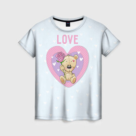Женская футболка 3D с принтом Мишка love в Новосибирске, 100% полиэфир ( синтетическое хлопкоподобное полотно) | прямой крой, круглый вырез горловины, длина до линии бедер | 14 февраля | love | влюбленный | день святого валентина | любовь | милый | мишка | романтика | сердце