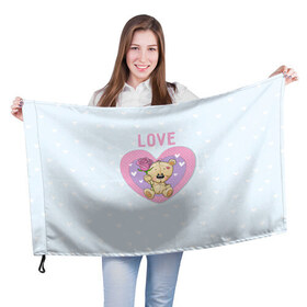 Флаг 3D с принтом Мишка love в Новосибирске, 100% полиэстер | плотность ткани — 95 г/м2, размер — 67 х 109 см. Принт наносится с одной стороны | 14 февраля | love | влюбленный | день святого валентина | любовь | милый | мишка | романтика | сердце