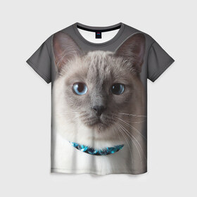 Женская футболка 3D с принтом Кот в Новосибирске, 100% полиэфир ( синтетическое хлопкоподобное полотно) | прямой крой, круглый вырез горловины, длина до линии бедер | домашняя | животное | кот | котэ | кошка