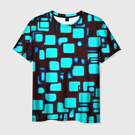 Мужская футболка 3D с принтом Кубики в Новосибирске, 100% полиэфир | прямой крой, круглый вырез горловины, длина до линии бедер | blue