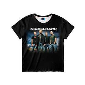 Детская футболка 3D с принтом Nickelback в Новосибирске, 100% гипоаллергенный полиэфир | прямой крой, круглый вырез горловины, длина до линии бедер, чуть спущенное плечо, ткань немного тянется | Тематика изображения на принте: nickelback | группа | никельбэк | рок