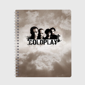 Тетрадь с принтом Coldplay в Новосибирске, 100% бумага | 48 листов, плотность листов — 60 г/м2, плотность картонной обложки — 250 г/м2. Листы скреплены сбоку удобной пружинной спиралью. Уголки страниц и обложки скругленные. Цвет линий — светло-серый
 | coldplay | rock | колдплэй | рок