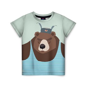 Детская футболка 3D с принтом Русский медведь в Новосибирске, 100% гипоаллергенный полиэфир | прямой крой, круглый вырез горловины, длина до линии бедер, чуть спущенное плечо, ткань немного тянется | 23 февраля | армия | медведь | мишка | подарок парню | россия | рф | солдат | флот | я русский