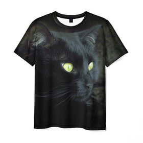 Мужская футболка 3D с принтом Черный в Новосибирске, 100% полиэфир | прямой крой, круглый вырез горловины, длина до линии бедер | домашняя | животное | кот | котэ | кошка | черный