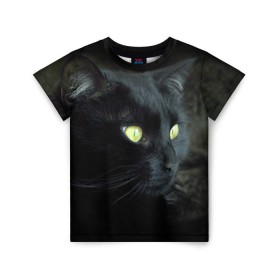 Детская футболка 3D с принтом Черный в Новосибирске, 100% гипоаллергенный полиэфир | прямой крой, круглый вырез горловины, длина до линии бедер, чуть спущенное плечо, ткань немного тянется | домашняя | животное | кот | котэ | кошка | черный