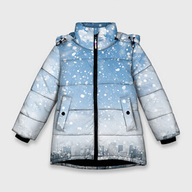 Зимняя куртка для девочек 3D с принтом Снежный город в Новосибирске, ткань верха — 100% полиэстер; подклад — 100% полиэстер, утеплитель — 100% полиэстер. | длина ниже бедра, удлиненная спинка, воротник стойка и отстегивающийся капюшон. Есть боковые карманы с листочкой на кнопках, утяжки по низу изделия и внутренний карман на молнии. 

Предусмотрены светоотражающий принт на спинке, радужный светоотражающий элемент на пуллере молнии и на резинке для утяжки. | город | зима | природа | снег | снегопад