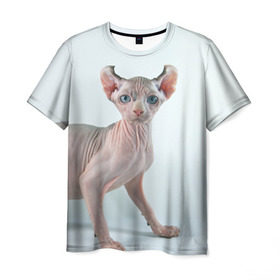 Мужская футболка 3D с принтом Сфинкс в Новосибирске, 100% полиэфир | прямой крой, круглый вырез горловины, длина до линии бедер | домашняя | животное | кот | котэ | кошка | сфинкс