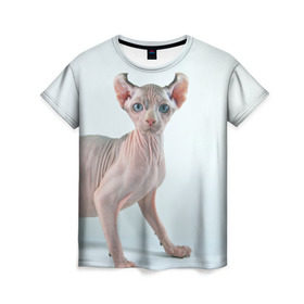 Женская футболка 3D с принтом Сфинкс в Новосибирске, 100% полиэфир ( синтетическое хлопкоподобное полотно) | прямой крой, круглый вырез горловины, длина до линии бедер | домашняя | животное | кот | котэ | кошка | сфинкс
