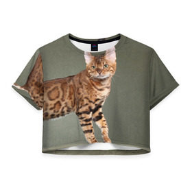 Женская футболка 3D укороченная с принтом Бенгальский кот в Новосибирске, 100% полиэстер | круглая горловина, длина футболки до линии талии, рукава с отворотами | бенгальский | домашняя | животное | кот | котэ | кошка