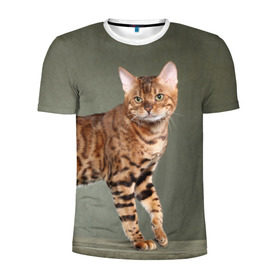 Мужская футболка 3D спортивная с принтом Бенгальский кот в Новосибирске, 100% полиэстер с улучшенными характеристиками | приталенный силуэт, круглая горловина, широкие плечи, сужается к линии бедра | бенгальский | домашняя | животное | кот | котэ | кошка