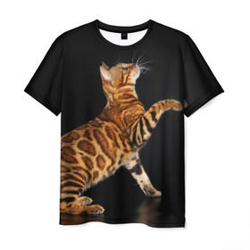 Мужская футболка 3D с принтом Бенгальская кошка в Новосибирске, 100% полиэфир | прямой крой, круглый вырез горловины, длина до линии бедер | бенгальская | домашняя | животное | кот | котэ | кошка