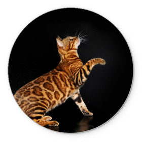 Коврик круглый с принтом Бенгальская кошка в Новосибирске, резина и полиэстер | круглая форма, изображение наносится на всю лицевую часть | бенгальская | домашняя | животное | кот | котэ | кошка