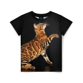 Детская футболка 3D с принтом Бенгальская кошка в Новосибирске, 100% гипоаллергенный полиэфир | прямой крой, круглый вырез горловины, длина до линии бедер, чуть спущенное плечо, ткань немного тянется | бенгальская | домашняя | животное | кот | котэ | кошка