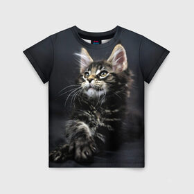 Детская футболка 3D с принтом Кот в Новосибирске, 100% гипоаллергенный полиэфир | прямой крой, круглый вырез горловины, длина до линии бедер, чуть спущенное плечо, ткань немного тянется | домашняя | животное | кот | котэ | кошка
