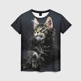 Женская футболка 3D с принтом Кот в Новосибирске, 100% полиэфир ( синтетическое хлопкоподобное полотно) | прямой крой, круглый вырез горловины, длина до линии бедер | домашняя | животное | кот | котэ | кошка