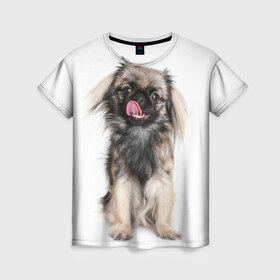 Женская футболка 3D с принтом Щенок в Новосибирске, 100% полиэфир ( синтетическое хлопкоподобное полотно) | прямой крой, круглый вырез горловины, длина до линии бедер | животное | порода | собака | щенок