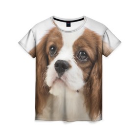Женская футболка 3D с принтом Кинг чарльз спаниель в Новосибирске, 100% полиэфир ( синтетическое хлопкоподобное полотно) | прямой крой, круглый вырез горловины, длина до линии бедер | животное | кинг чарльз спаниель | порода | собака