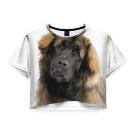 Женская футболка 3D укороченная с принтом Леонбергер в Новосибирске, 100% полиэстер | круглая горловина, длина футболки до линии талии, рукава с отворотами | животное | леонбергер | порода | собака
