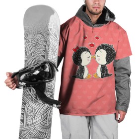 Накидка на куртку 3D с принтом Влюбленные пингвины в Новосибирске, 100% полиэстер |  | Тематика изображения на принте: 14 февраля | love | love you | валентин | влюбленные | день святого валентина | лав | любовь | пингвины | подарок девушке | подарок парню