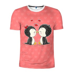 Мужская футболка 3D спортивная с принтом Влюбленные пингвины в Новосибирске, 100% полиэстер с улучшенными характеристиками | приталенный силуэт, круглая горловина, широкие плечи, сужается к линии бедра | 14 февраля | love | love you | валентин | влюбленные | день святого валентина | лав | любовь | пингвины | подарок девушке | подарок парню