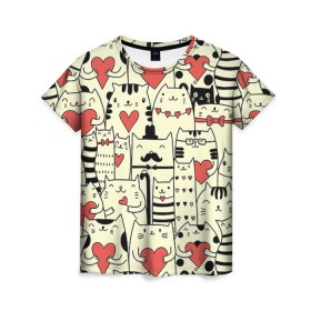 Женская футболка 3D с принтом Любящие котики в Новосибирске, 100% полиэфир ( синтетическое хлопкоподобное полотно) | прямой крой, круглый вырез горловины, длина до линии бедер | 14 февраля | cat | love | love you | валентин | влюбленные | день святого валентина | кот | котики | лав | любовь | подарок девушке | подарок парню
