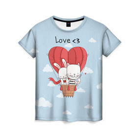 Женская футболка 3D с принтом Влюбленные на шаре в Новосибирске, 100% полиэфир ( синтетическое хлопкоподобное полотно) | прямой крой, круглый вырез горловины, длина до линии бедер | 14 февраля | love | love you | валентин | влюбленные | день святого валентина | зайчики | заяц | лав | любовь | подарок девушке | подарок парню